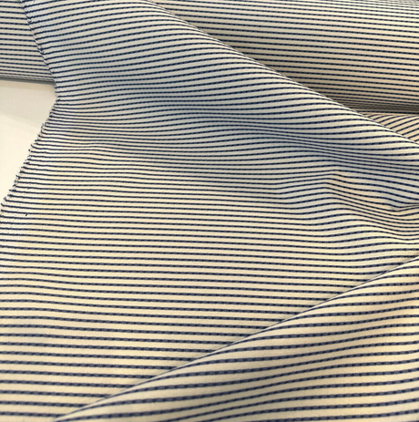 Stitch Royalty Ticking Blue High UV Polyester Fabric - Royalty Blue/Cream Beige Ticking Stripe, 54" Width (1 Yard)