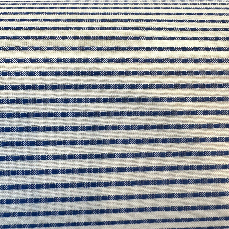 Stitch Royalty Ticking Blue High UV Polyester Fabric - Royalty Blue/Cream Beige Ticking Stripe, 54" Width (1 Yard)