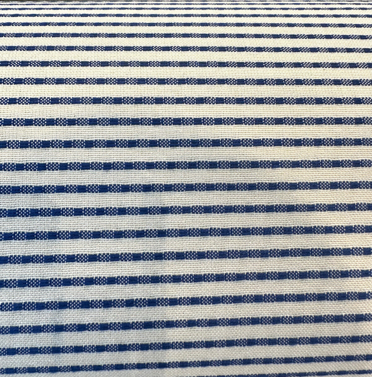 Stitch Royalty Ticking Blue High UV Polyester Fabric - Royalty Blue/Cream Beige Ticking Stripe, 54" Width (1 Yard)