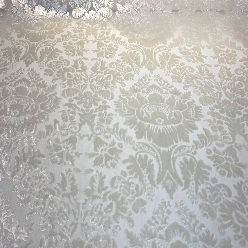 Imperial Sheer Cut Velvet Fabric - Ivory Beige, 54" Width, Vertical Repeat 12 1/2", Horizontal Repeat 12" (1 Yard)