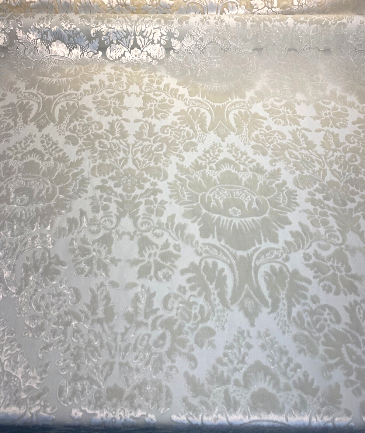 Imperial Sheer Cut Velvet Fabric - Ivory Beige, 54" Width, Vertical Repeat 12 1/2", Horizontal Repeat 12" (1 Yard)