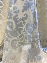 Imperial Sheer Cut Velvet Fabric - Ivory Beige, 54" Width, Vertical Repeat 12 1/2", Horizontal Repeat 12" (1 Yard)