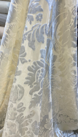 Imperial Sheer Cut Velvet Fabric - Ivory Beige, 54" Width, Vertical Repeat 12 1/2", Horizontal Repeat 12" (1 Yard)