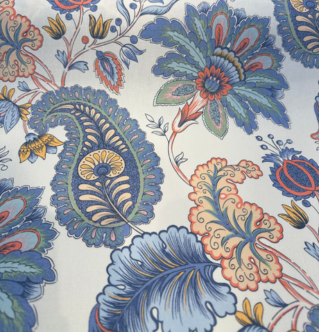 Brenda Garden Cotton Blend Fabric - Blue Floral Paisley, 56" Width (1 Yard)