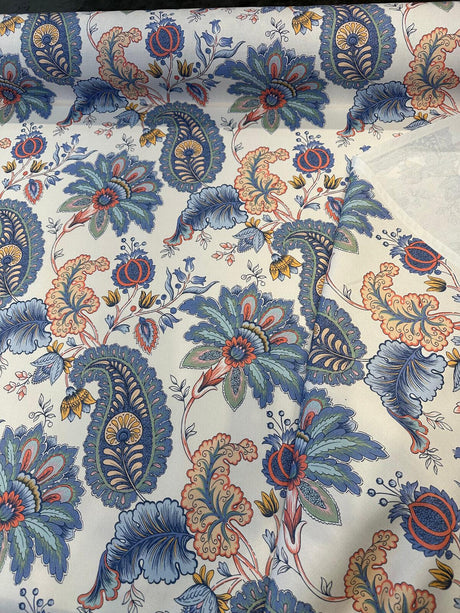 Brenda Garden Cotton Blend Fabric - Blue Floral Paisley, 56" Width (1 Yard)
