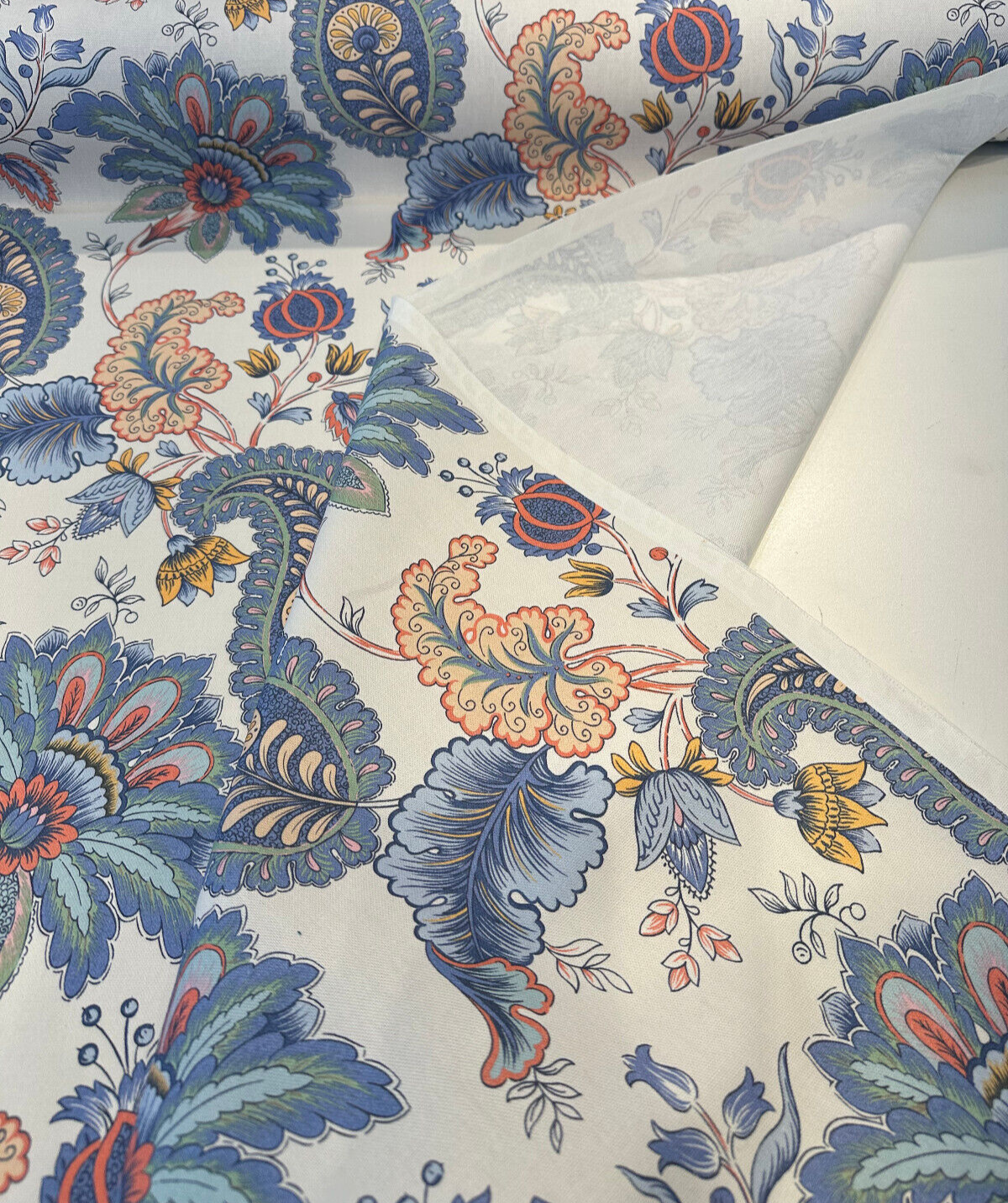 Brenda Garden Cotton Blend Fabric - Blue Floral Paisley, 56" Width (1 Yard)