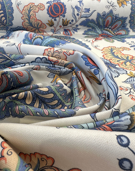 Brenda Garden Cotton Blend Fabric - Blue Floral Paisley, 56" Width (1 Yard)