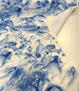 Nikita Egret Bird Cotton Fabric - Blue White Egret Birds, 54" Width, Digital Print, 27" Horizontal Repeat, 25" Vertical Repeat (1 Yard)