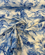 Nikita Egret Bird Cotton Fabric - Blue White Egret Birds, 54" Width, Digital Print, 27" Horizontal Repeat, 25" Vertical Repeat (1 Yard)