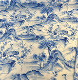 Nikita Egret Bird Cotton Fabric - Blue White Egret Birds, 54" Width, Digital Print, 27" Horizontal Repeat, 25" Vertical Repeat (1 Yard)