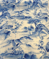 Nikita Egret Bird Cotton Fabric - Blue White Egret Birds, 54" Width, Digital Print, 27" Horizontal Repeat, 25" Vertical Repeat (1 Yard)