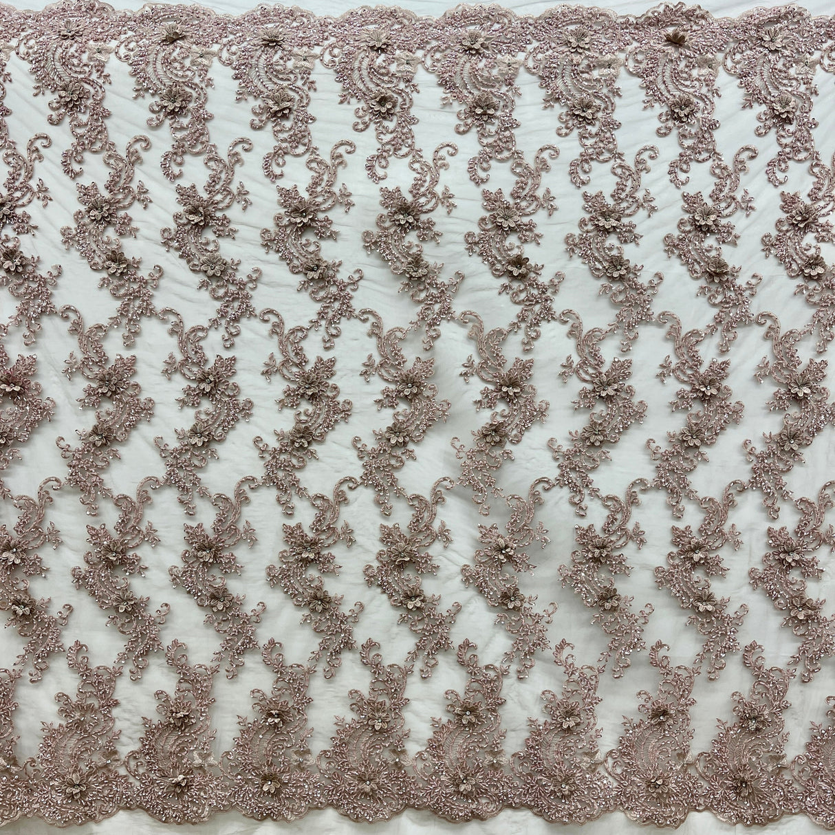 Beaded 3D Floral Lace Mesh