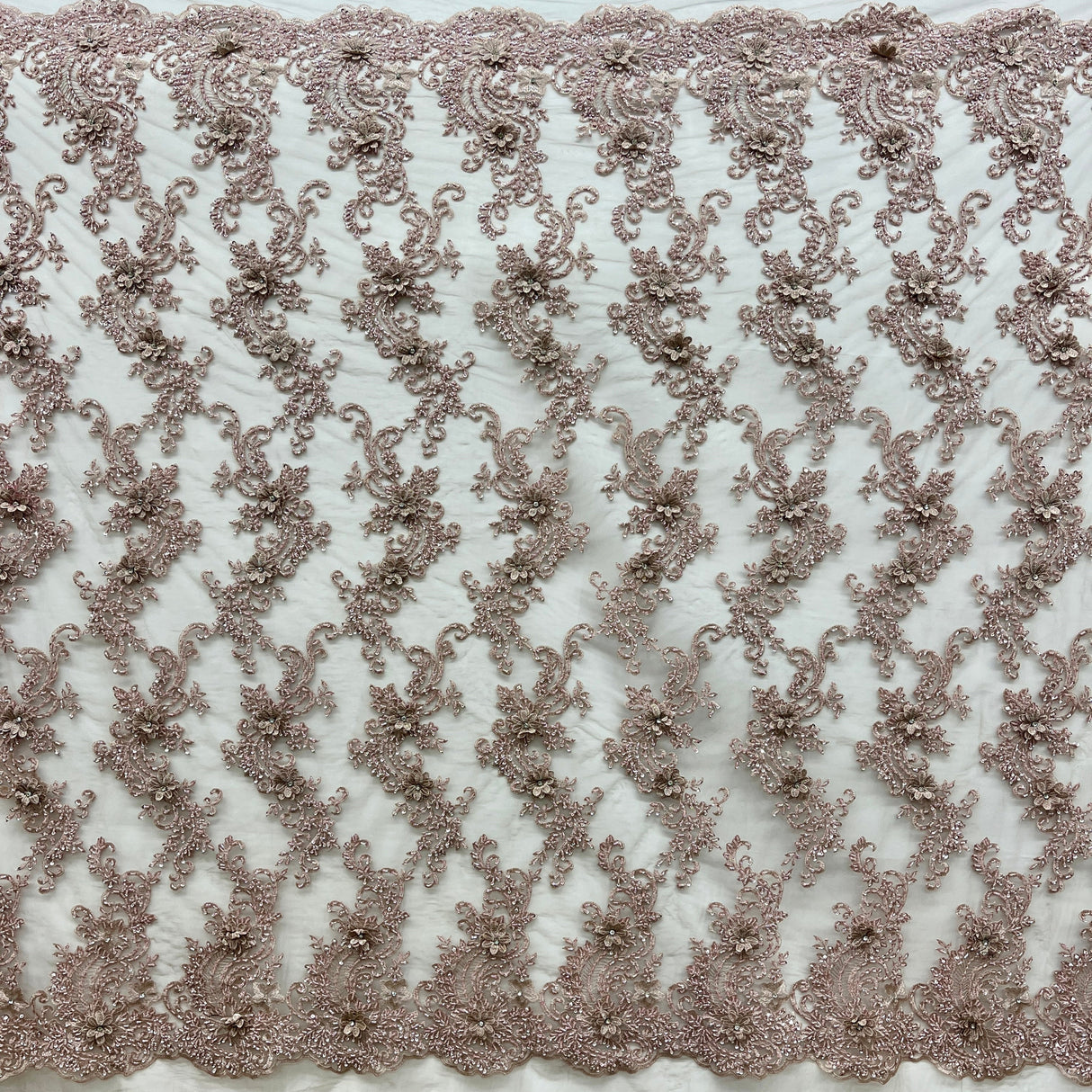 Beaded 3D Floral Lace Fabric 52" Wide