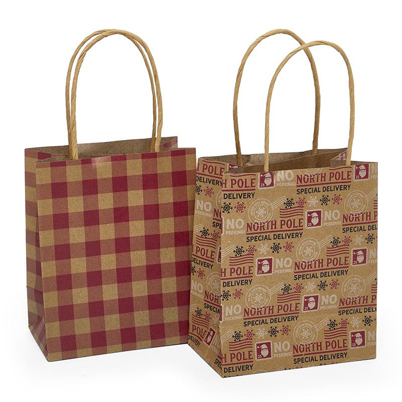 Assorted Holiday Gift Bags Twist Handle - Traditional Kraft (4 1/2''x2 5/8''x5 3/8'') -  6 EACH / PACKAGE