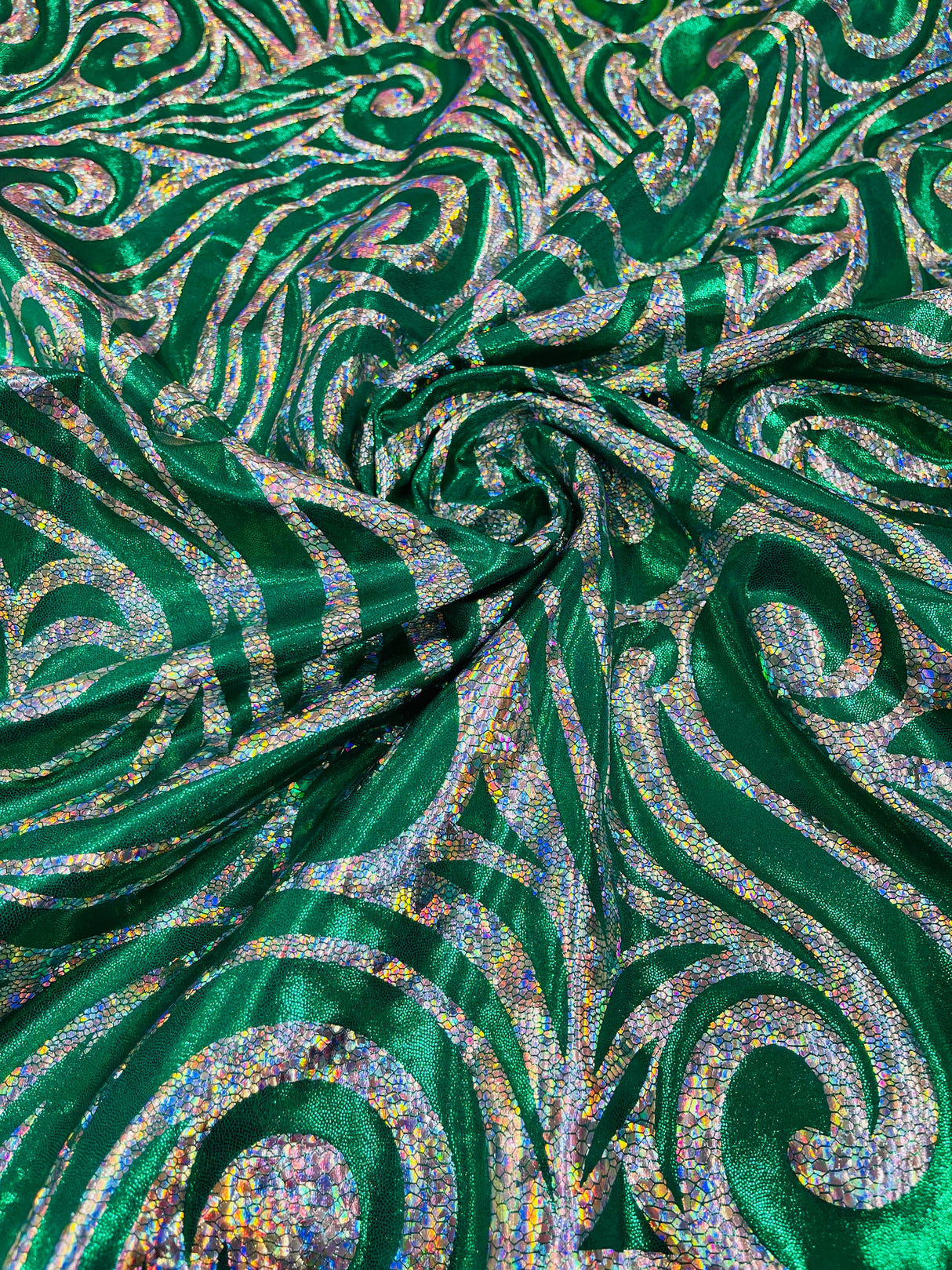 Foil Flame Spandex Fabric - Holographic Flame Print, 58" Width (1 Yard)