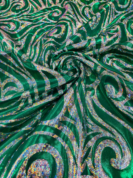 Foil Flame Spandex Fabric - Holographic Flame Print, 58" Width (1 Yard)