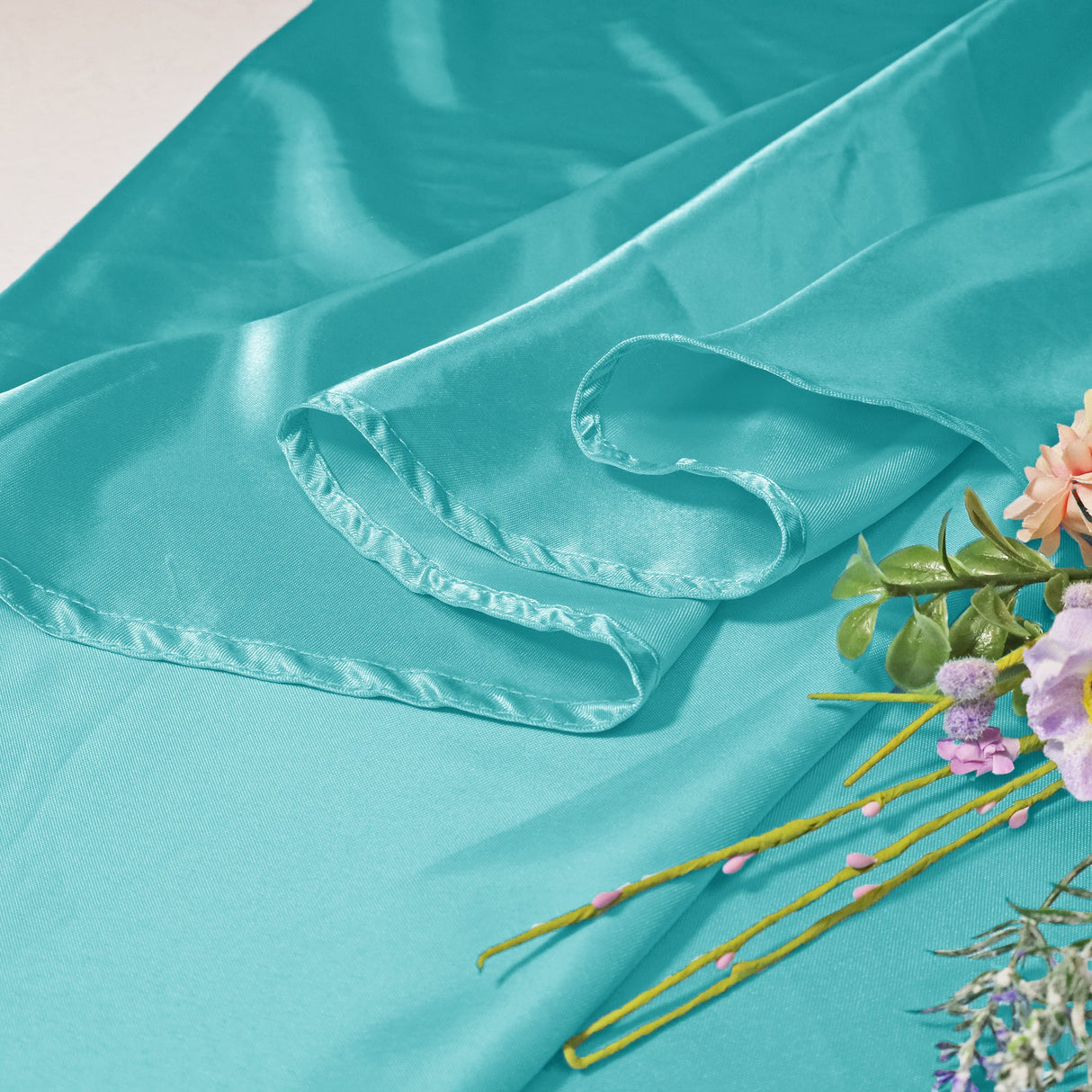 Round Satin Tablecloth 132 Pool Blue