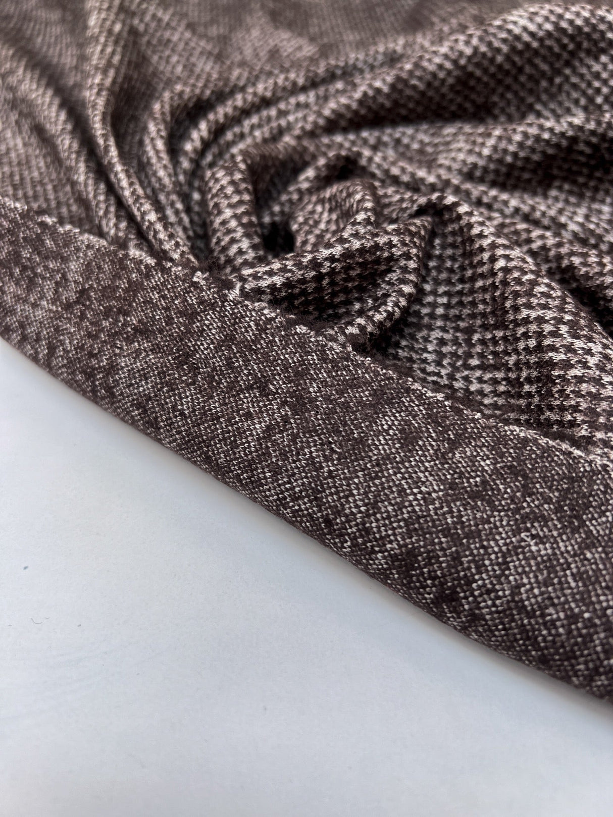 Wool Cotton Knitted Houndstooth Gray-Brown
