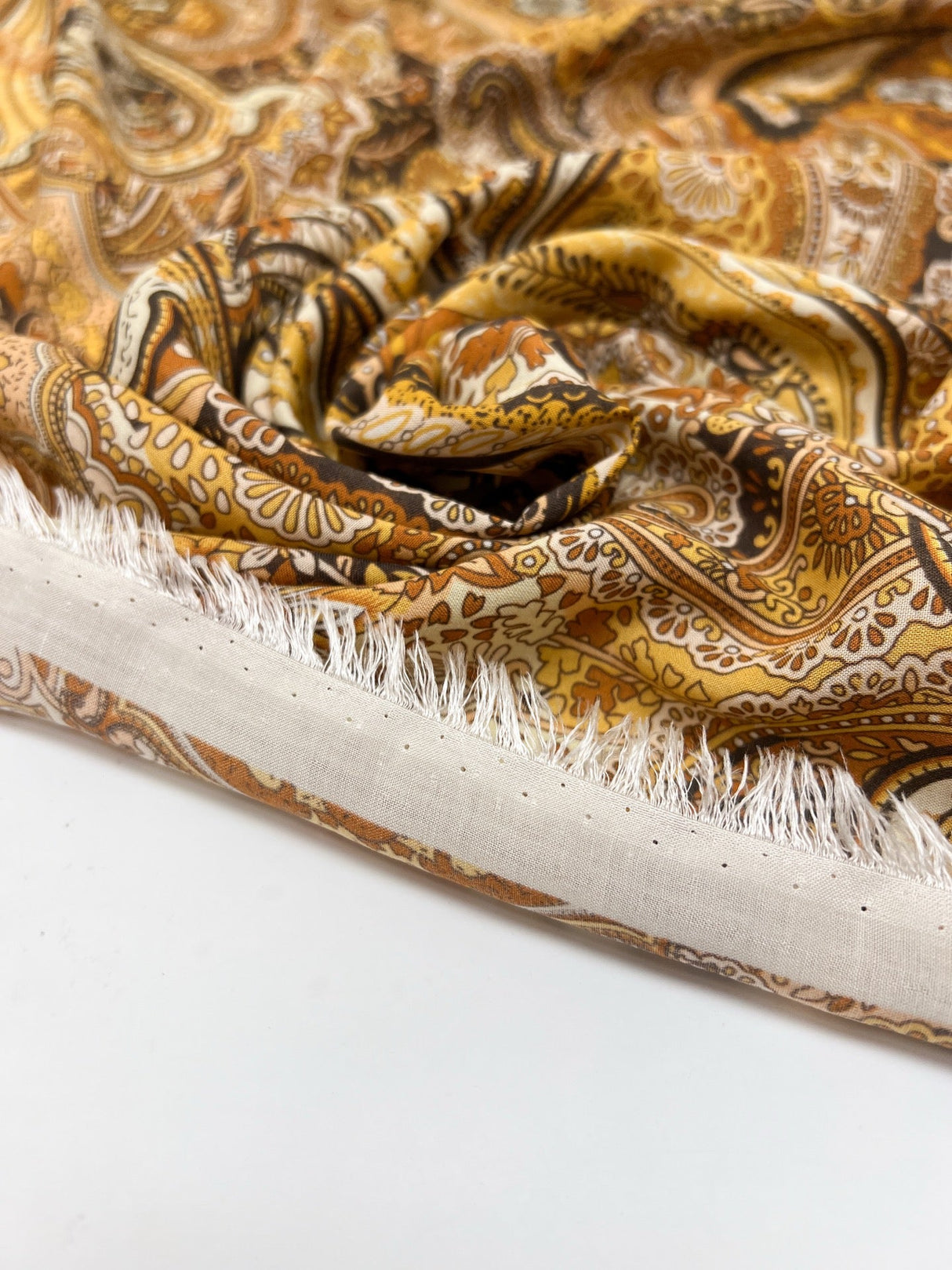 Viscose Staple Printed Yellow Brown Paisley