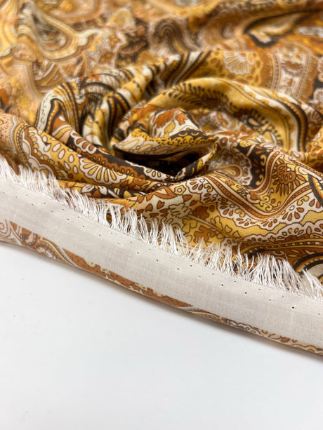Viscose Staple Printed Yellow Brown Paisley