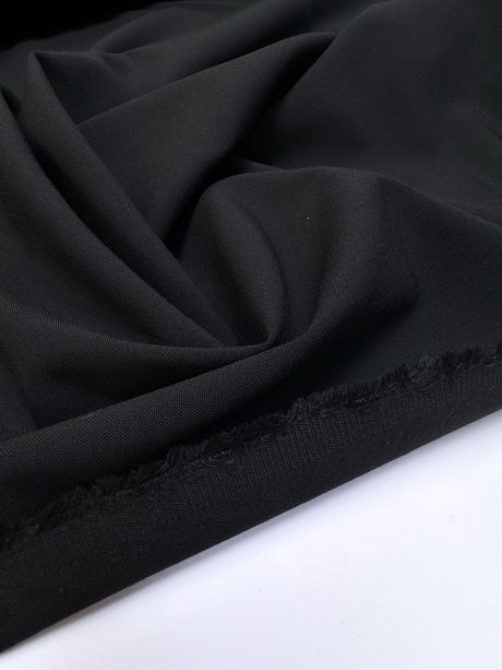 Black Polyester Virgin Wool Blend Woven