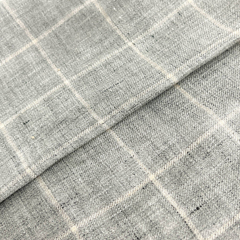 Grey Windowpane Linen Blend Linen Fabric - Grey Windowpane, 58/60" Width