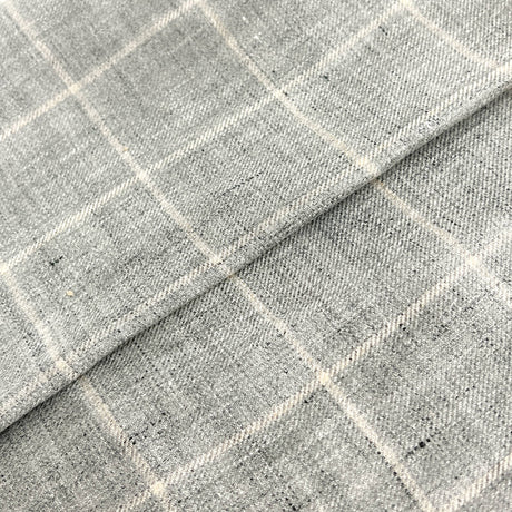Grey Windowpane Linen Blend Linen Fabric - Grey Windowpane, 58/60" Width