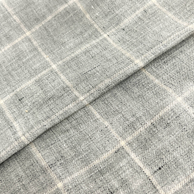 Grey Windowpane Linen Blend Linen Fabric - Grey Windowpane, 58/60" Width
