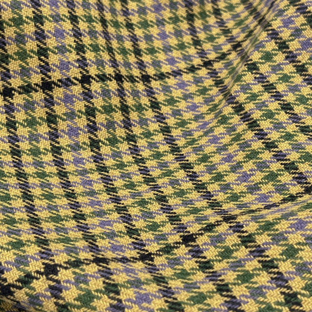 Gold Purple Green Houndstooth Wool Tweed Fabric - Houndstooth Pattern, 58/60" Width