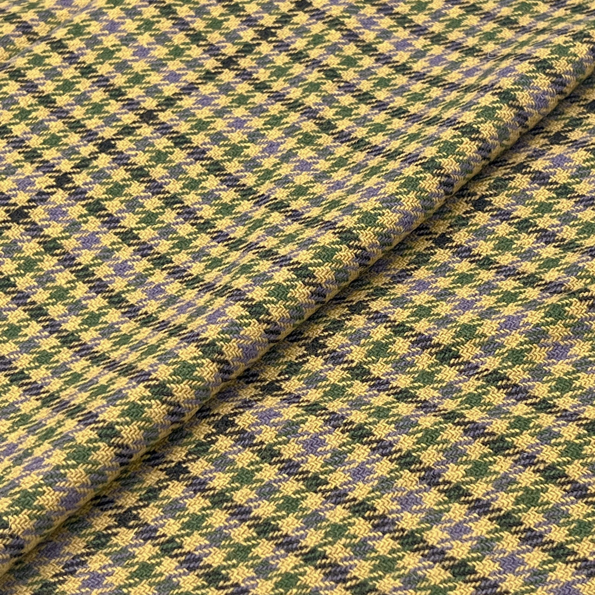 Gold Purple Green Houndstooth Wool Tweed Fabric - Houndstooth Pattern, 58/60" Width