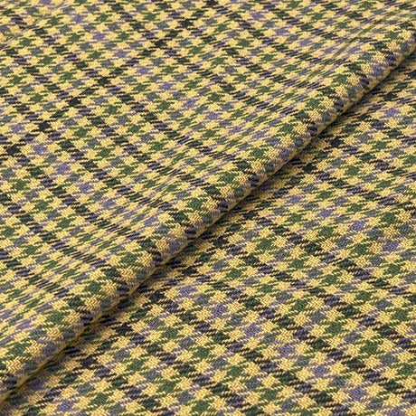 Gold Purple Green Houndstooth Wool Tweed Fabric - Houndstooth Pattern, 58/60" Width