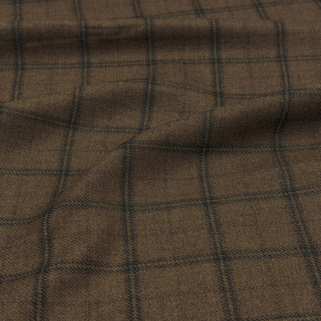 Brown Windowpane Wool Sportcoat Fabric - Brown Windowpane, 60" Width