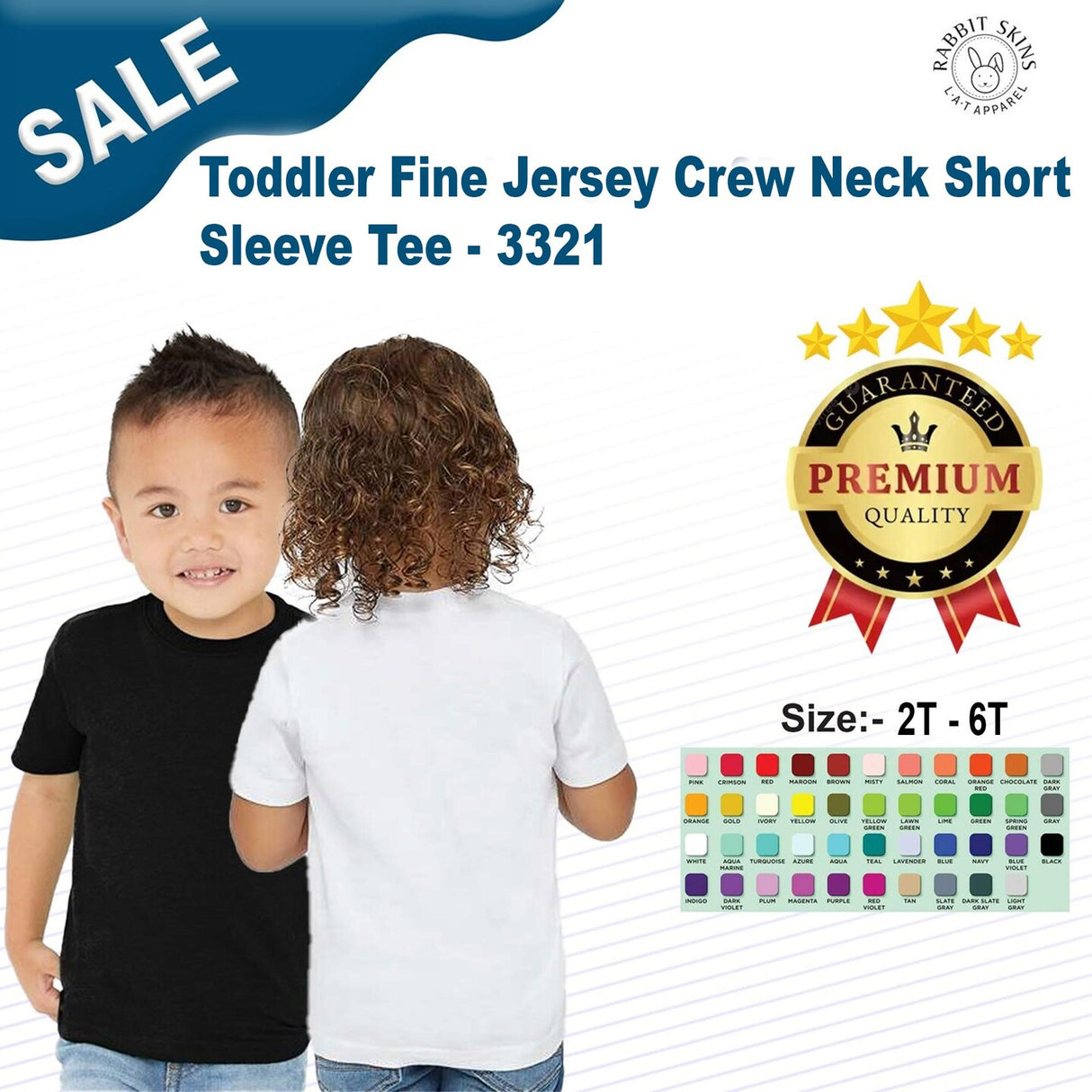 RADYAN® Toddler Fine Jersey Crew Neck Short Sleeve Tee - 3321