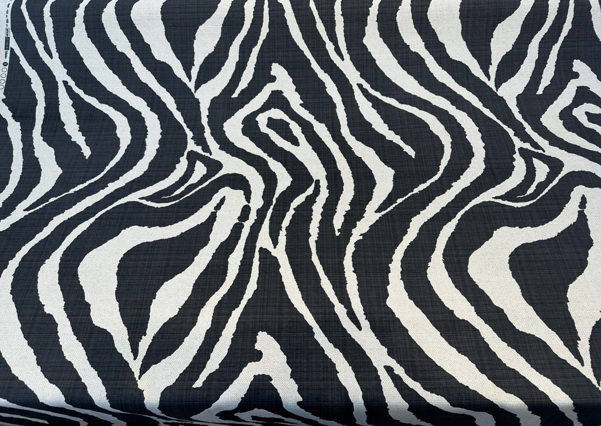 Sinkoku Zebra Black Linen Teflon Fabric - Black Zebra Animal Print, 57" Width (1 Yard)