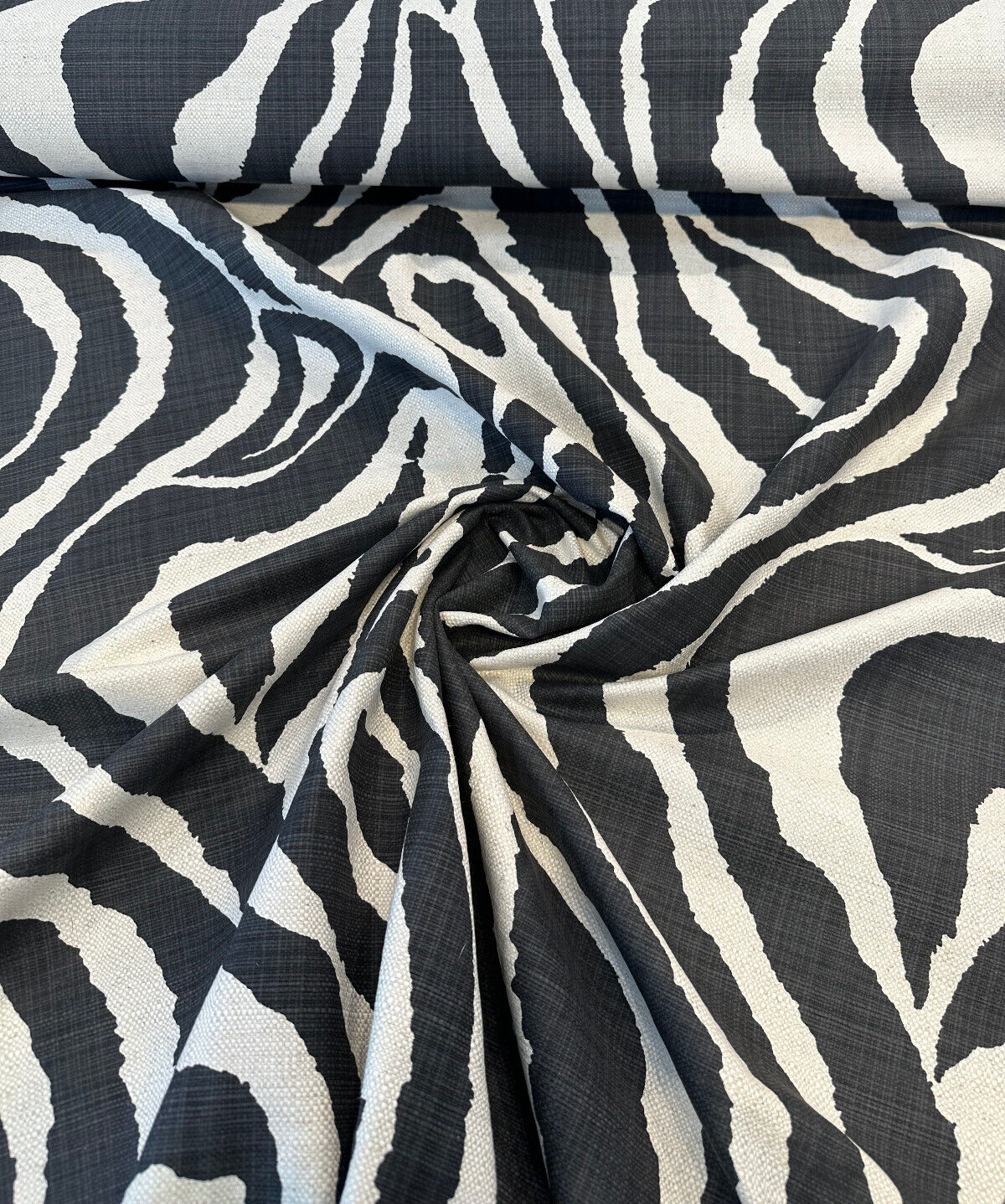 Sinkoku Zebra Black Linen Teflon Fabric - Black Zebra Animal Print, 57" Width (1 Yard)