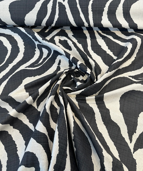 Sinkoku Zebra Black Linen Teflon Fabric - Black Zebra Animal Print, 57" Width (1 Yard)