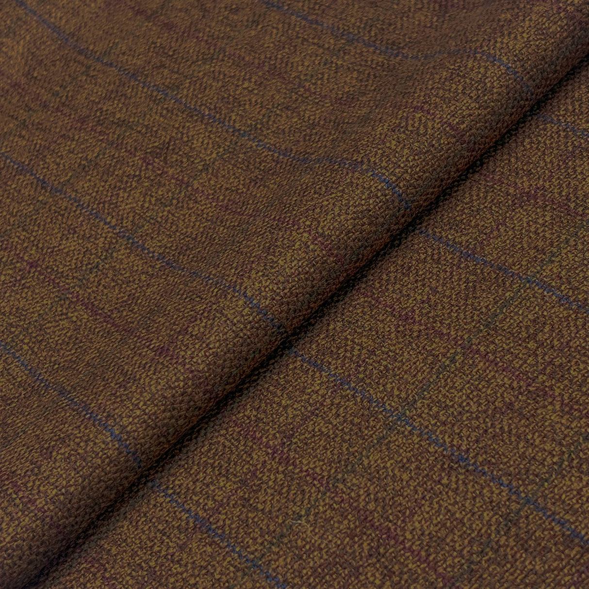 Rust Windowpane Wool Blend Tweed Fabric - Brown Red Windowpane, 60" Width (1 Yard)