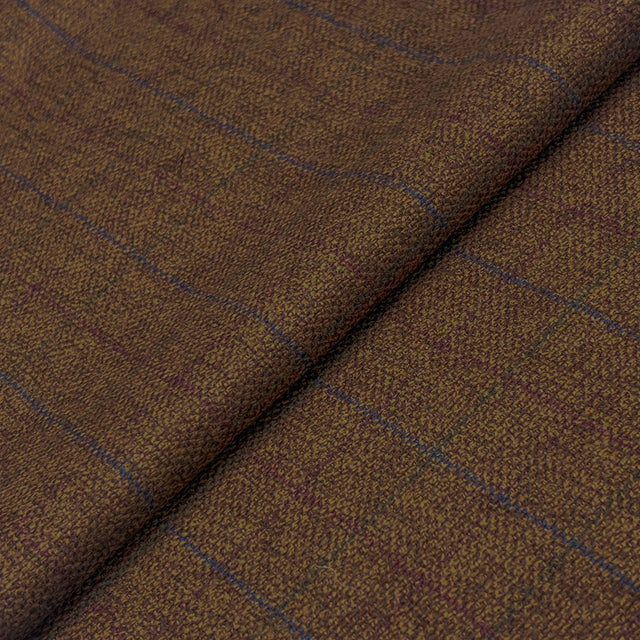 Rust Windowpane Wool Blend Tweed Fabric - Brown Red Windowpane, 60" Width (1 Yard)