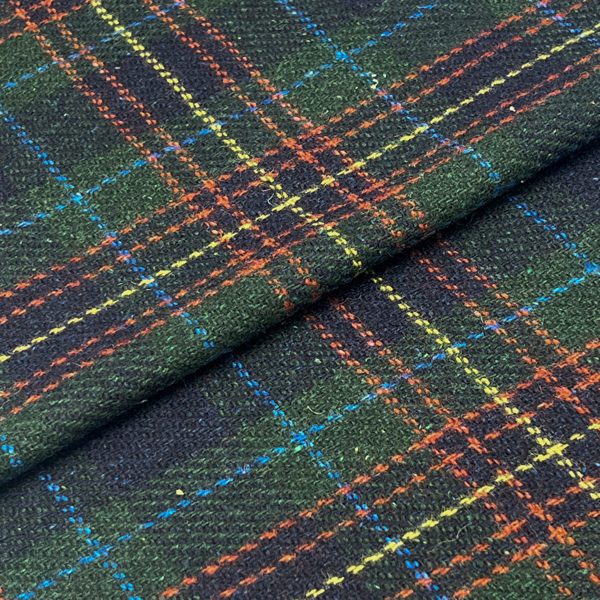 Dark Green Tartan Plaid Wool Tweed Fabric - Dark Green Tartan Plaid, 60" Width