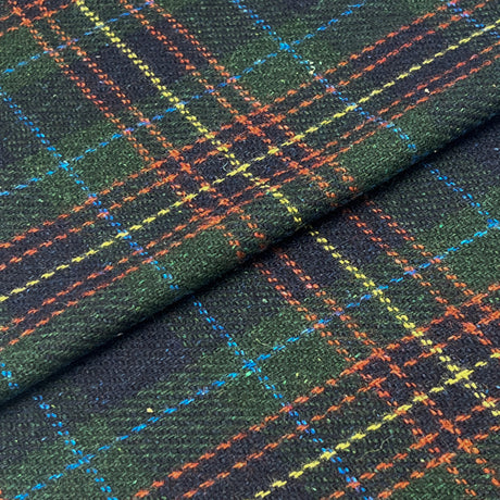 Dark Green Tartan Plaid Wool Tweed Fabric - Dark Green Tartan Plaid, 60" Width