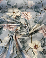 Magnolia Blossom Print Cotton Fabric - Cream, Pink, Green Floral, 54" Width (1 Yard)