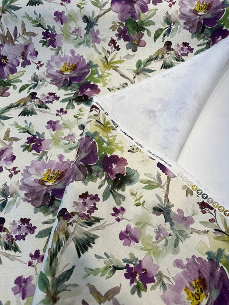 Peggy Cotton Fabric - Floral Butterflies, Lavender, 54" Width (By The Yard)