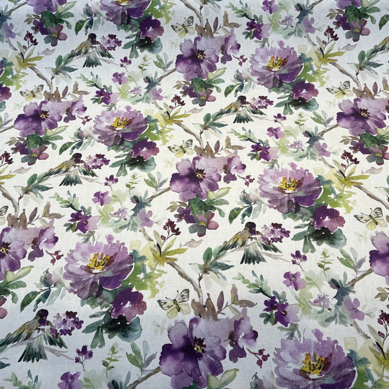 Peggy Cotton Fabric - Floral Butterflies, Lavender, 54" Width (By The Yard)