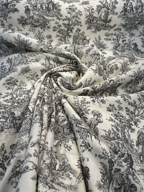 Waverly Toile Noir 100 Percent Cotton Fabric - Black And White/Off White Toile Print, 54" Width (1 Yard)