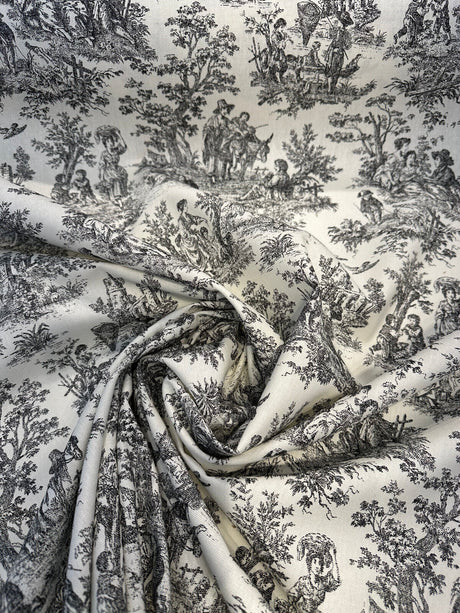 Waverly Toile Noir 100 Percent Cotton Fabric - Black And White/Off White Toile Print, 54" Width (1 Yard)