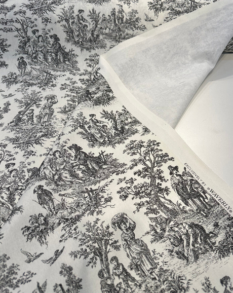 Waverly Toile Noir 100 Percent Cotton Fabric - Black And White/Off White Toile Print, 54" Width (1 Yard)