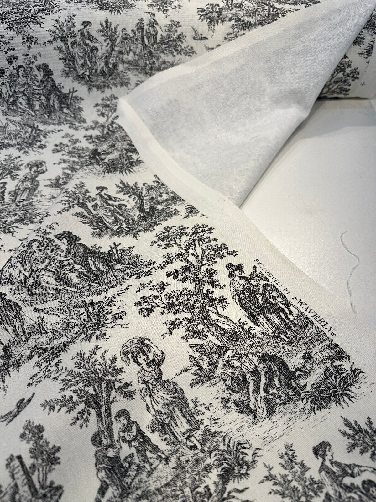 Waverly Toile Noir 100 Percent Cotton Fabric - Black And White/Off White Toile Print, 54" Width (1 Yard)