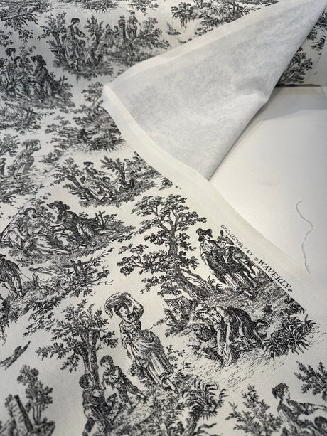 Waverly Toile Noir 100 Percent Cotton Fabric - Black And White/Off White Toile Print, 54" Width (1 Yard)