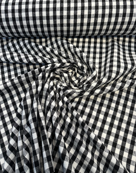 Logan Check Domino Linen Cotton Fabric - Black White Check, 54" Width (By The Yard)