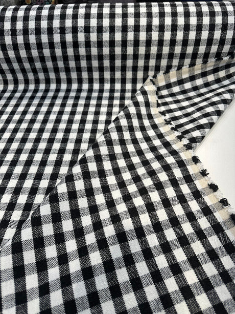Logan Check Domino Linen Cotton Fabric - Black White Check, 54" Width (By The Yard)
